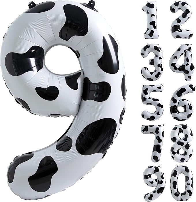 Cow Print Balloon Birthday Decorations Supplies,40 inch Number 9 Balloon | Cowgirl Theme Number Balloons for 9st Birthday Party | Farm Barn Decor for kids