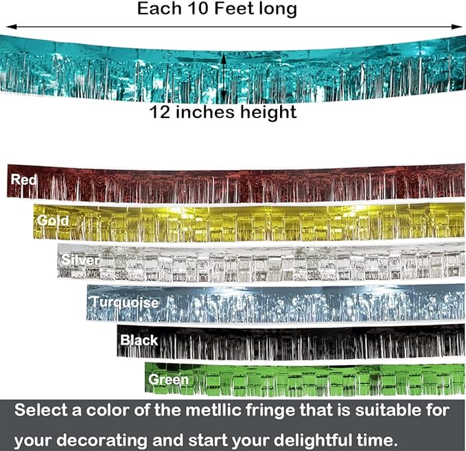 3 Pack Total 30 Feet Foil Fringe Garland Light Blue Metallic Wall Hanging Drapes Tassel Skirting Teal Tinsel Streamers for Parade Float Trailer Mardi Gras Party Birthday Wedding (Turquoise)