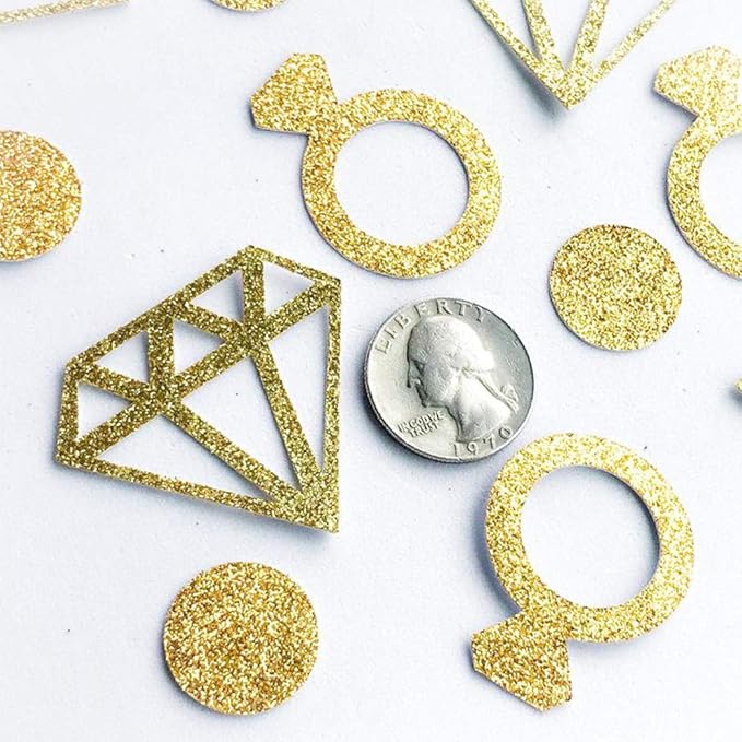 Gold Diamond Ring Confetti (300Pcs) - Glitter Wedding Table Decoration for Bridal Shower, Engagement Party, Hen Party, Valentine's Day, Baby Shower - Table Scatter Decor