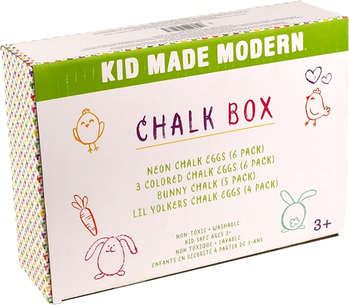 Kid Made Modern Ultimate Sidewalk Spring Chalk Bundle - 6 Neon, 6 Colored, 4 Lil Yolkers Eggs & 5 Bunny Chalks - Dustless, Washable, Non-Toxic, Easy Grip - for Kids Ages 3+ Outdoor Art & Drawing Fun