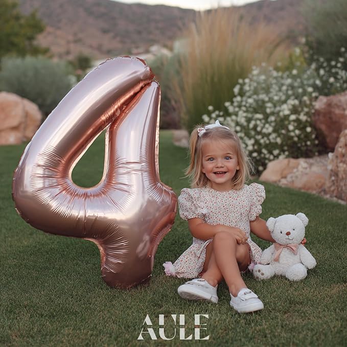 AULE 40 Inch Big Rose Gold 4 Balloon Number Large Foil Helium Number Balloons 0-9 Jumbo Giant Happy 4th Birthday Party Decorations for Boy or Girl Huge Mylar Anniversary Party Supplies