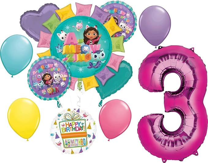 Gabby's 3rd Birthday Party Supplies Cats and Dollhouse Balloon Bouquet Decorations