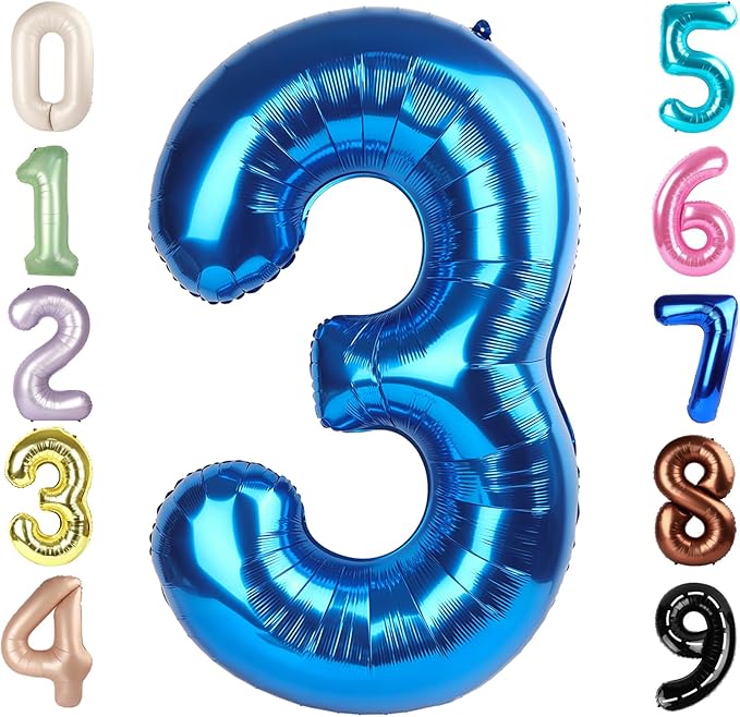 Numbers Balloon 3, 40 Inch Large Dark Blue Balloon for Three Year Old Birthday Decor, 3 13 30 31 Birthday Party Decorations for Wedding Supplies