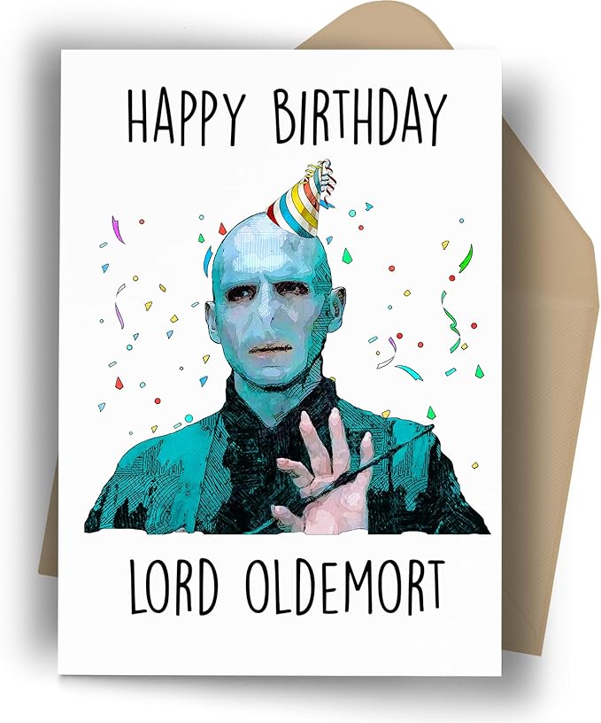 Funny Wizard Theme Birthday Card — “Lord Oldemort” Parody Design, Blank Inside, Includes Envelope