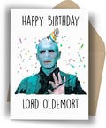 Funny Wizard Theme Birthday Card — “Lord Oldemort” Parody Design, Blank Inside, Includes Envelope