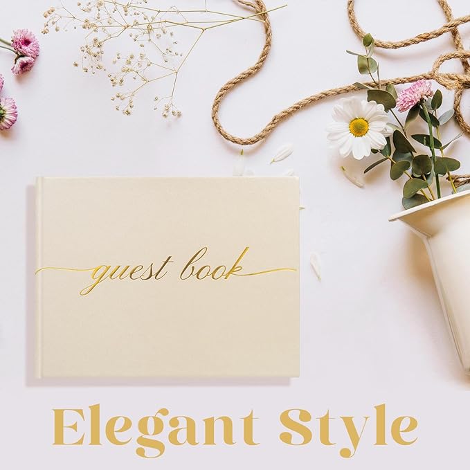 Elegant Wedding Guest Book - Perfect for Wedding Receptions, Baby Showers, Birthdays and Special Events - Polaroid Guest Book with 110 Lined Pages for Sign-in and Photos -Hardcover (Beige)