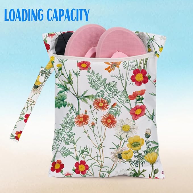 Beach Essentials, Wet Bag for Swimsuit Dirty Clothes Yoga Gym Diaper, Wet Dry Bag, Beach Vacation Essential for Travel Poor Bathing Summer Vintage Flower Gifts