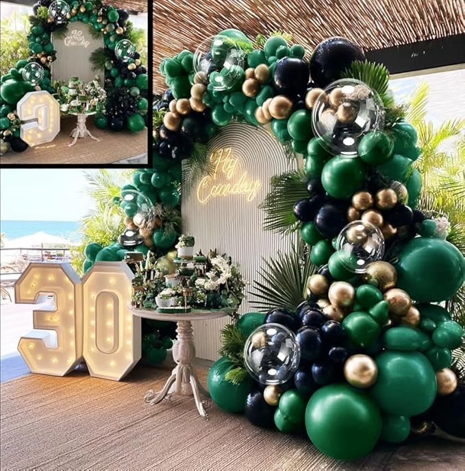 Black Green Gold Balloon Arch Kit, Double Stuffed Dark Emerald Green Black Gold Balloon Garland for Birthday Baby Shower Wedding Bridal Shower Wild One Graduation Bachelorette Jungle Party Decor