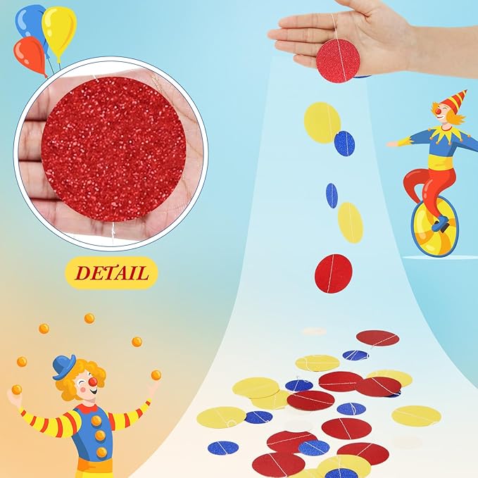 Outus 5 Pieces Colorful Dots Paper Garland Easter Decor Round Glitter Hanging Confetti Streamers Backdrop for Spring Birthday Classroom Halloween Trunk or Treat Car Decoration (Red,Blue,Yellow)