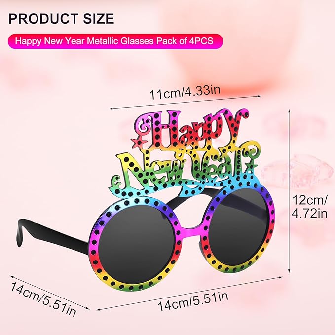 Happy New Year Metallic Glasses Shiny 2026 Party Eyeglasses for Adults & Kids Fun NYE Accessories & Photo Booth Props