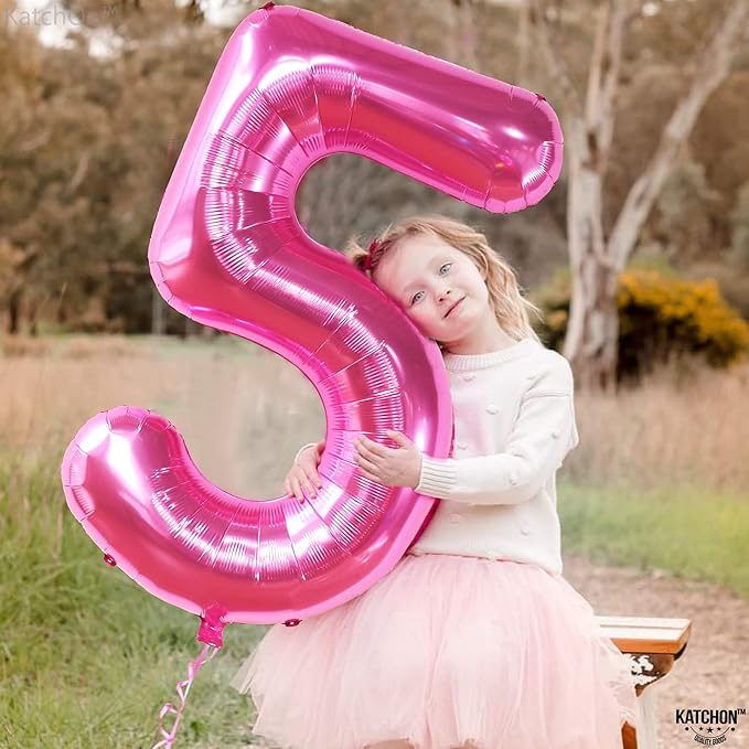 KatchOn, Giant Hot Pink 5 Balloon Number - 40 Inch | 5th Birthday Balloons For 5th Happy Birthday Decorations | Five Number Balloons For Pink Party Happy Anniversary Decorations