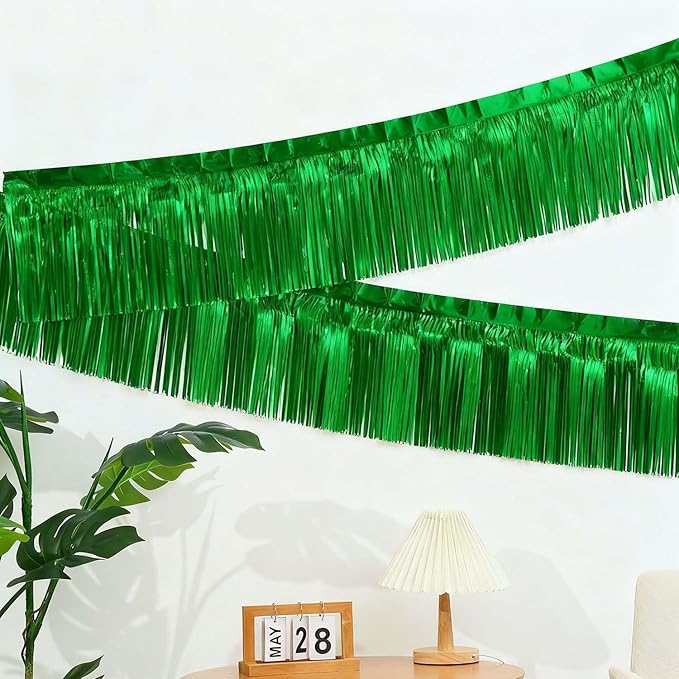 Green Foil Fringe Garland 6Pcs 10 Feet Metallic Tinsel Hanging Curtain Glitter Backdrop Banner for Parade Floats Christmas Wedding Party Decorations