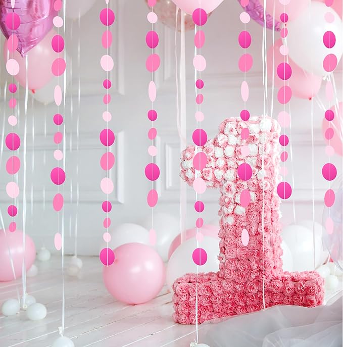 MIAHART 52 Feet Circle Dots Garland Lavender Paper Garland for Birthday Bridal Wedding Baby Shower Christmas Valentine Day Lilac Theme Party Decorations (Pink)