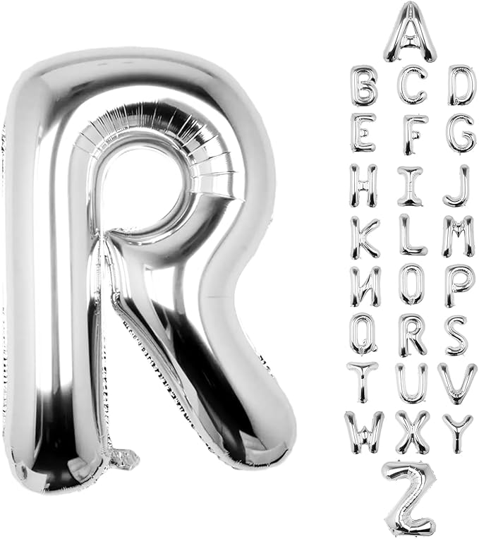 Letter Balloons 40Inch Large Giant big Foil Mylar Silver Balloons R for Birthday Party Decorations