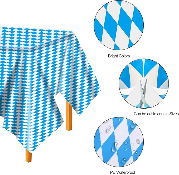 AhfuLife Oktoberfest Tablecloth, 2 Pcs Oktoberfest Tablecover 54" x 108" Bavarian Blue White Diamond Checks Disposable Tablecloth for Oktoberfest Party Picnic Tablecloth Autumn Decorations