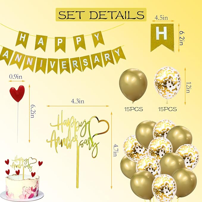 Happy Anniversary Cake Topper Happy Anniversary Cake Decorations for Party Decorations (gold anniversary)