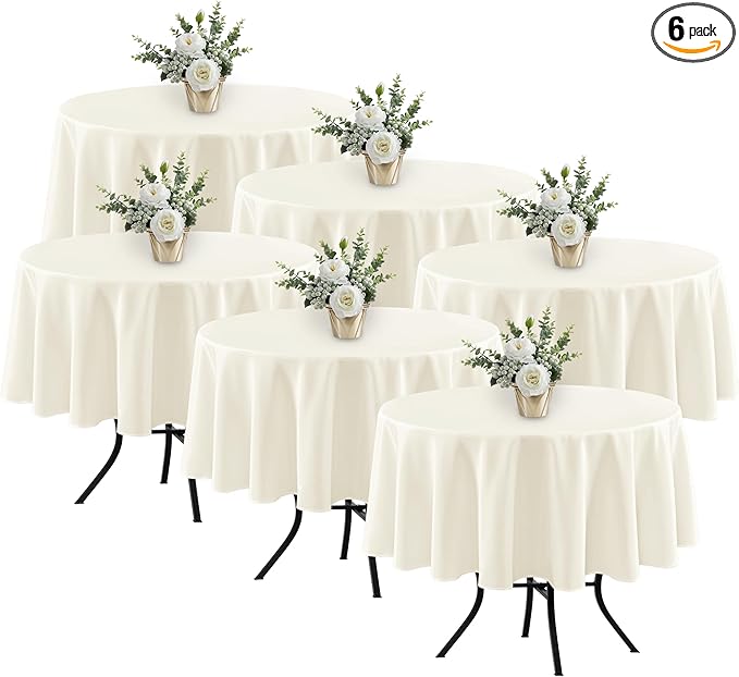Fitable 6 Pack Ivory Round Table Clothes - 70 Inches in Diameter - Stain Resistant and Washable Tablecloths, Polyester Fabric Table Covers for Wedding, Party, Banquet, Gathering