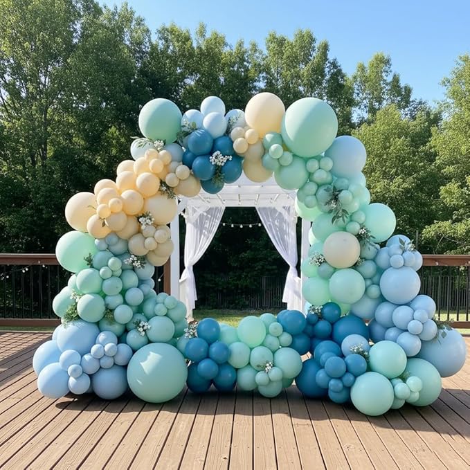 163Pcs Under The Sea Balloon Garland Arch Kit - Ocean Theme Party Decorations with Dusty Slate Blue Pastel Green Sand White Balloons for Baby Shower Birthday Under the Sea Party Decorations