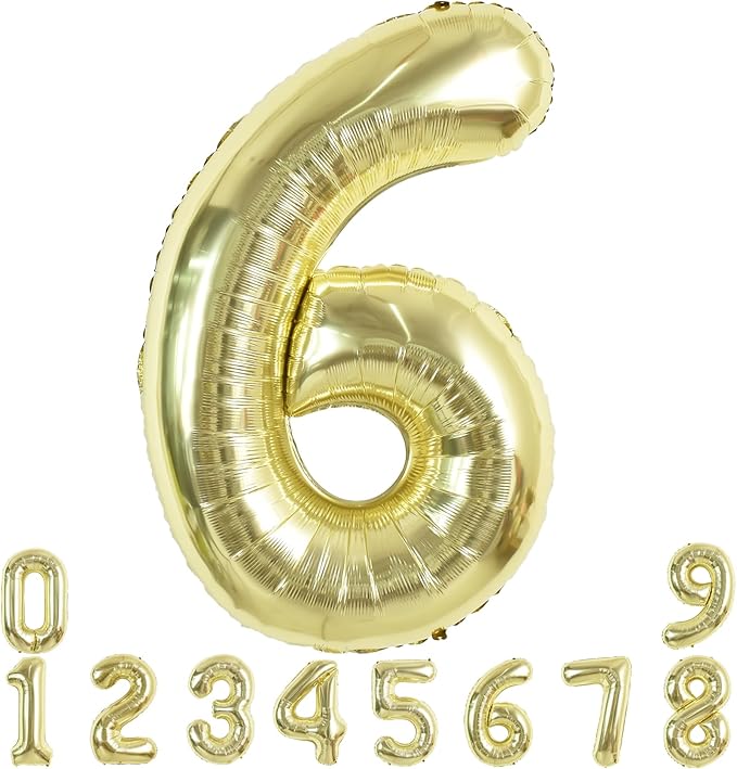TONIFUL 40 Inch Light Gold Large Numbers Balloon 0-9 Birthday Party Decorations,Foil Mylar Big Number 6 Balloon Digital 6 for Birthday Party,Wedding, Bridal Shower,Engagement,Graduations,Anniversary