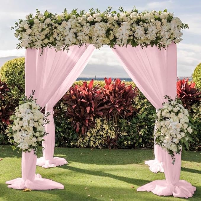 Wedding Arch Draping Fabric 30'' x 18FT Sheer Chiffon Arch Drape Backdrop 2 Panel Blushing Pink Drapes for Easter Bridal Shower Photo Booth Church Decor Birthday Party Outdoor Decoration