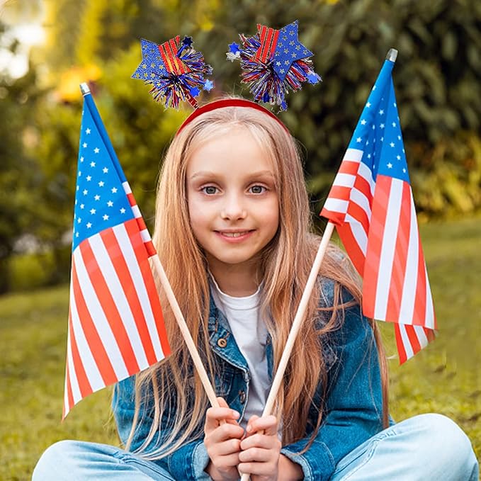 4th of July Headband Independence Day Hair Accessories Patriotic Party Hair Supplies USA Flag Star Design Blue Red Ribbon Stars Hair Decoration Hair Hoop for Women