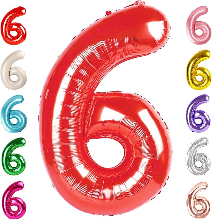 Number 6 Balloon 40 Inch, 6th Birthday Balloon for Boy Girl, Red 16 60 61 65 Numbers Balloons Birthday Party Wedding Events Decorations