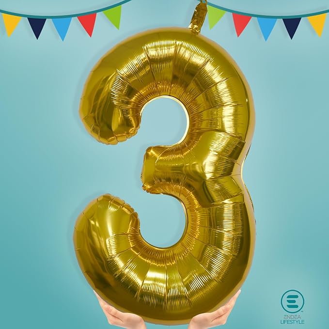 40 Inch Large Gold Number Celebration and Decoration Balloon for Birthday Parties, Graduations, Anniversaries, Weddings, Photo Shoots, Special Events - Helium Foil Mylar (Gold Number 3)