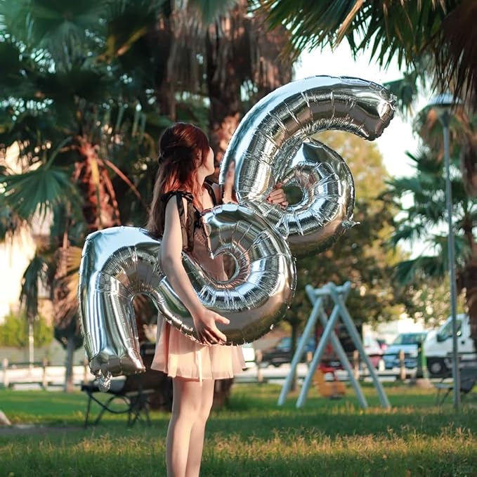 40 Inch Silver 6 Number Balloons Giant number balloons 6 Foil Mylar Helium Large Digital Balloon Gold Birthday Numbers Jumbo Balloons 16th or 61st Anniversary Party Decorations Supplies
