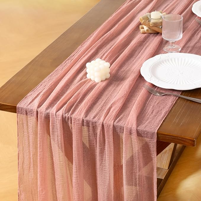 Socomi 3pcs Cheesecloth Table Runner Rose Gold Easter Spring Gauze 120 Inch Rustic Boho Cheese Cloth Runner for Wedding Party Baby Bridal Shower Centerpiece Decoration Holiday Home Decorations