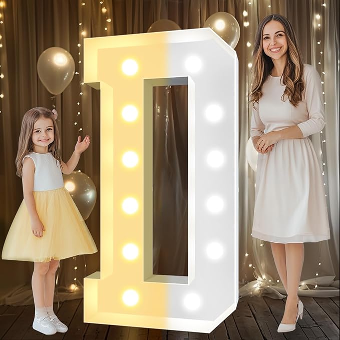 Pooqla 4 FT Marquee Light Up Letters, Cool White and Warm White Marquee Letter 4 Feet Tall, Giant LED Sign Big Mosaic Letter D for Balloons Birthday Party Anniversary Graduation Decorations