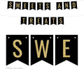 Andaz Press Faux Gold Glitter on Black Party Banner Decorations, Sweets and Treats, Approx 5-Feet, 1-Set, Birthday Wedding Baby Shower Colored Hanging Pennant Decor