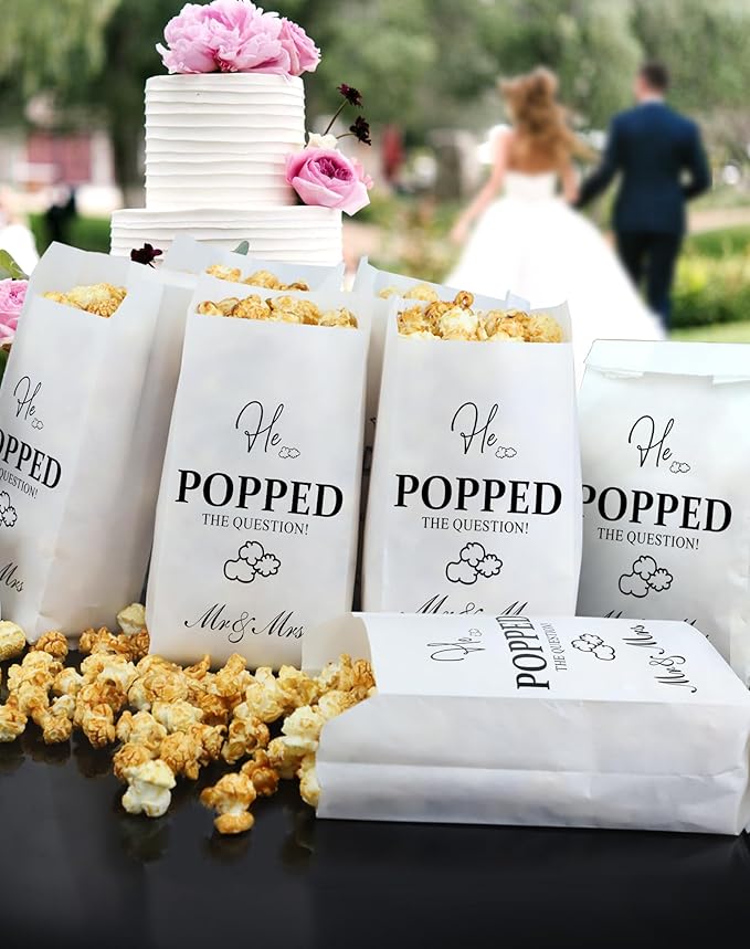 48pcs He Popped the Question Popcorn Bags - Engagement, Bridal Shower, Wedding Party Favors - Grease Resistant