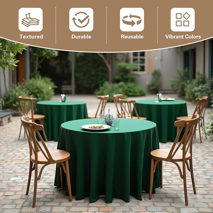 sancua Round Tablecloth 108 Inch Diameter, 8 Pack Hunter Green, Circle Polyester Fabric Table Cloth for Chiristmas Party Reception Banquet Birthday, Washable Formal Table Cover(Fit 42-96 Inch Tables)