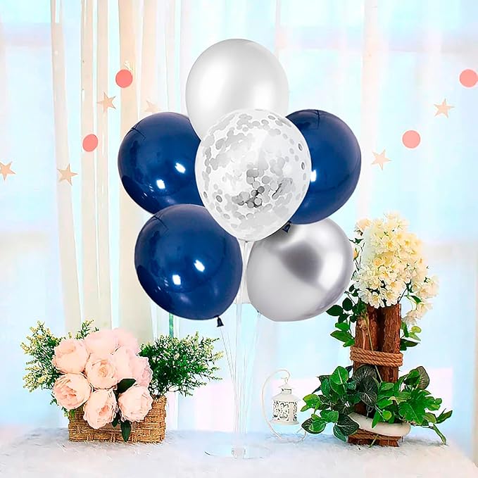 4 Set Balloon Stand with Silver Navy Blue Balloons Centerpiece Table Decorations for Birthday Wedding Anniversary Retirement New Years Graduation Decorations Class of 2026