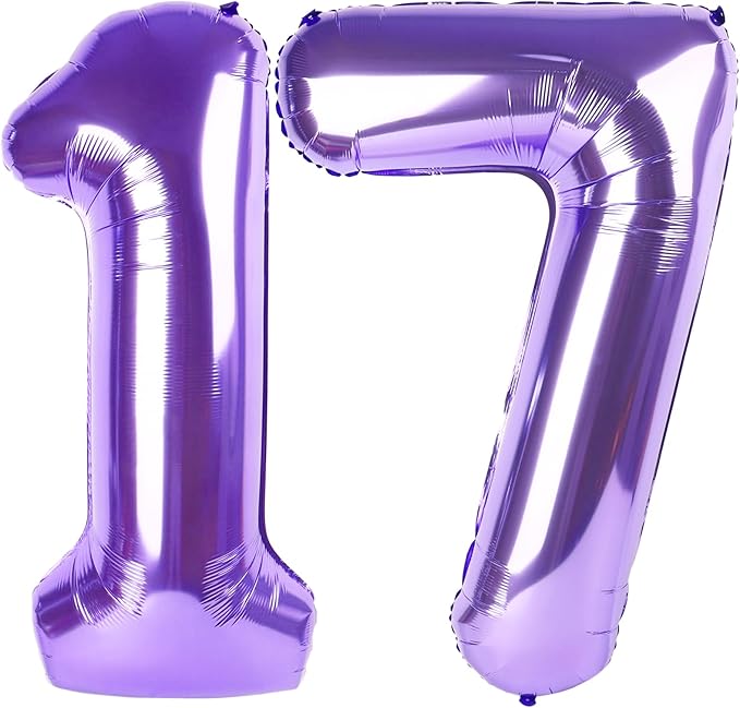 Purple Number 17 Balloon 40 inch, 17 Number Balloons, 17th Purple Birthday Decorations, 17 Year Old Girls Boys Party Supplies