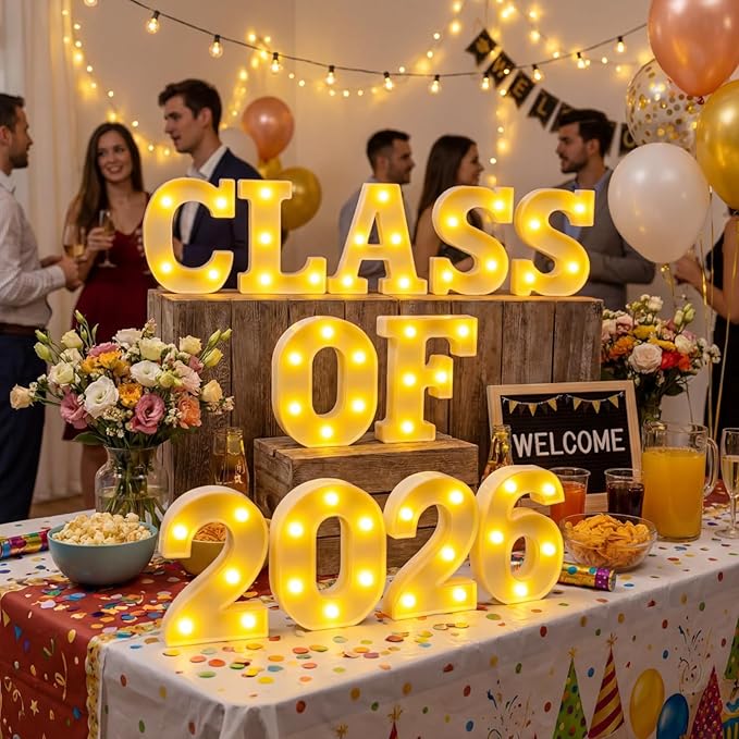 Honoson 11 Pcs 2026 Graduation Party Decorations, Class of 2026 Lights up Sign Neon Table Sign Decor for Graduations Party Supplies, School, Class, Home Decorations