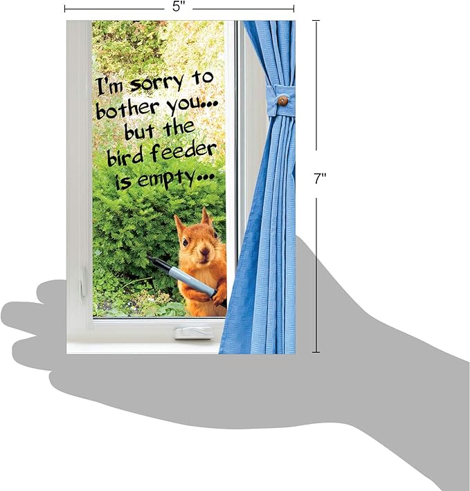 NobleWorks - 1 Happy Birthday Card with Funny Animals - Wildlife and Pet Humor, Fun Birthday Celebration Notecard - Empty Bird Feeder C2561BDG