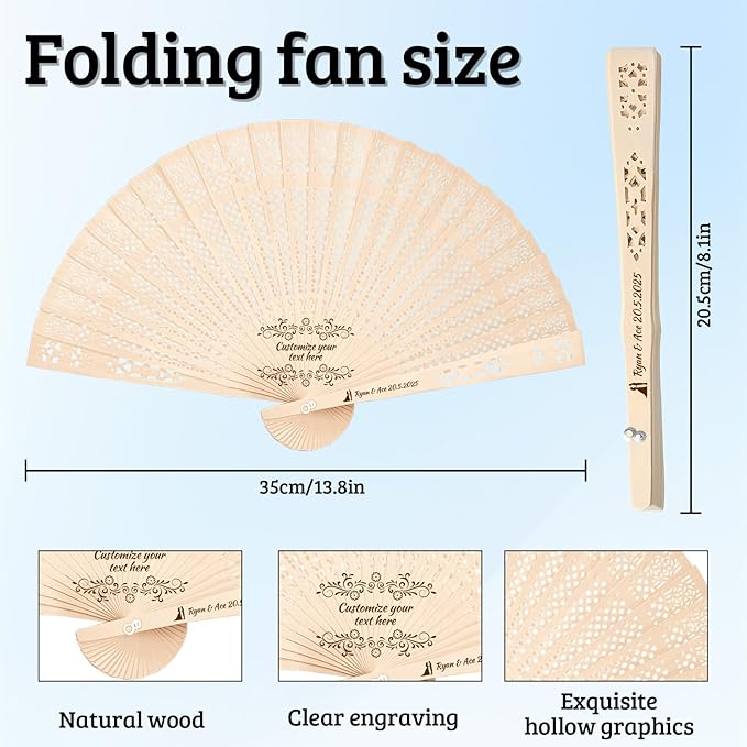 10Pcs Personalized wedding fans for guests, Custom Summer Wedding Fans, Unique Bridal Shower Party Favors, Handcrafted Wooden Fans for Guests (Honeycomb wooden fan)