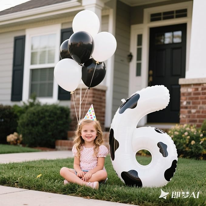 40 Inch Cow Print Balloon Number 6 Balloon,6 Foil Mylar Helium Large Digital Balloon Cow Print Birthday Numbers Jumbo Balloons 16th or 61st Anniversary Party Decorations Supplies
