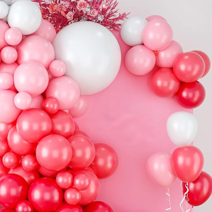 Red Pink Balloon Arch & Garland Kit - White Pink Macaron & Balloons for Baby Shower, Engagement, Bridal Shower, Wedding, Anniversary Party