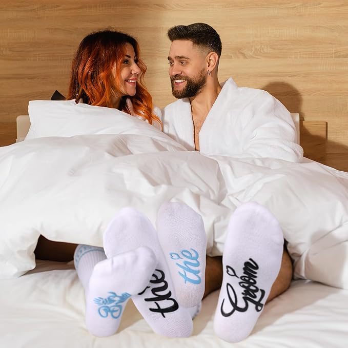 Bride Socks for Wedding Day 2 Pairs - Bridal Groom Socks Bride to Be Something Blue Cotton Ankle Sock with Gift Box
