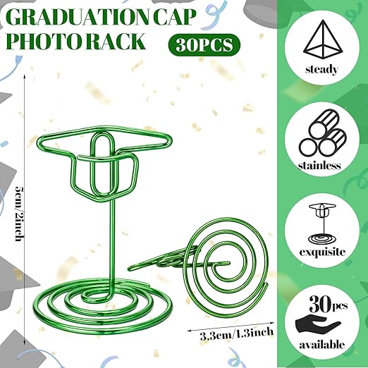 Rtteri 30 Pcs Grad Cap Graduation Picture Display 2 Inch Green Photo Holders for Centerpieces Graduation Table Number Holders Card Stands for Class of 2026 Grad Party Supplies