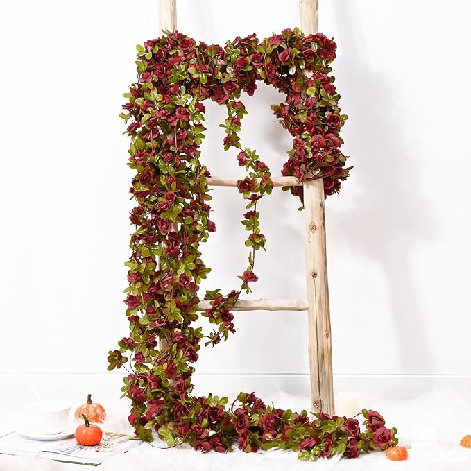 BLEUM CADE 2Pcs 16.4Ft Flowers Garland Artificial Rose Vines for Bedroom, Cute Fake Hanging Flower Vines Floral Garland Decorations for Wedding Party Wall Room Decor Aesthetic
