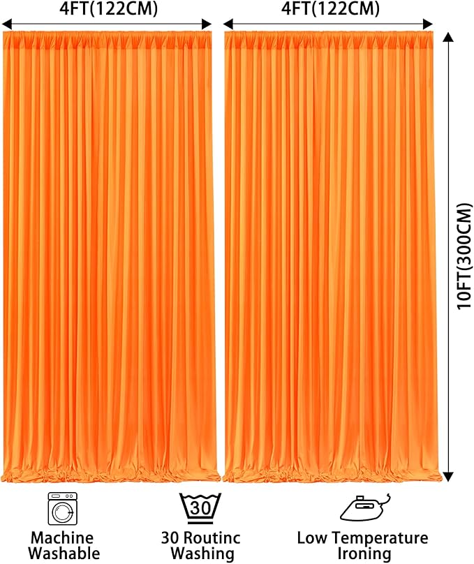 8x10FT Orange Backdrop Curtains for Wedding Parties, Wrinkle Free Polyester Photography Backdrop Drapes for Baby Shower Birthday Parties Easter Stage Background Stand Decorations 4x10ft,2 Panels