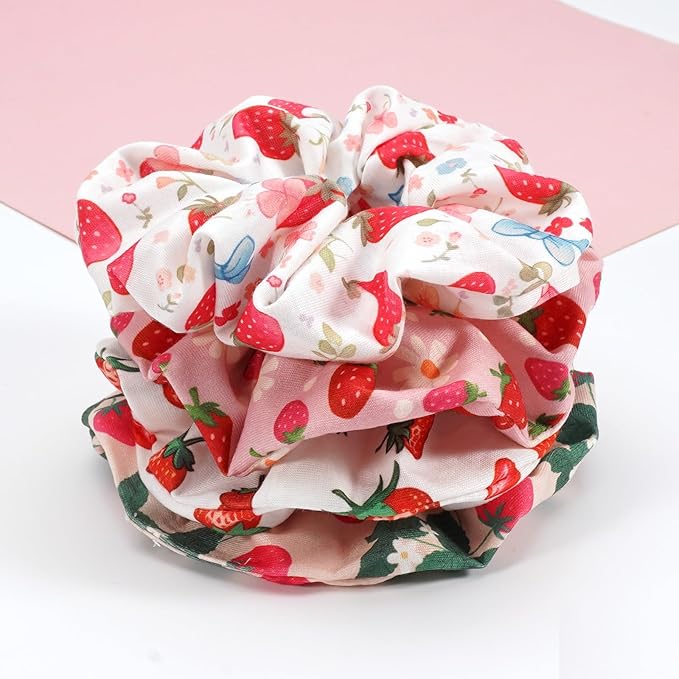 Strawberry Hair Scrunchies for Women Girls Cute Fun Fruit Elastic Hair Ties Ponytail Holder Party Favors Hair Accessories