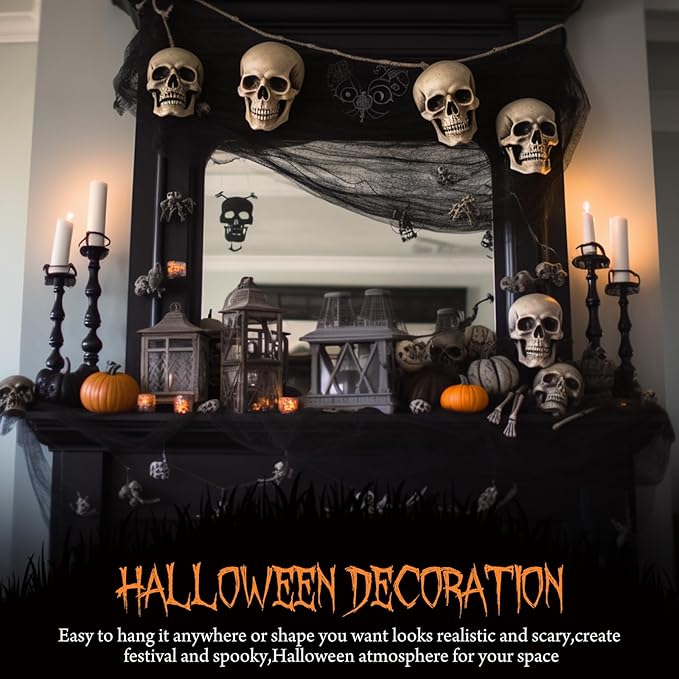 80 x 400 Halloween Decorations Creepy Cloth Indoor Outdoor, Scary Gauze Halloween Party Decorations, Spooky Home Decor Supplies for Table Tree Garden Doorway Haunted House Yard Skeleton (1PCS Black)