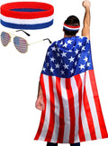 Frienda 250 Year American Flag Costume Cape, Retro 80's USA Sunglasses and Flag Headband for 250th Anniversary 4th of July