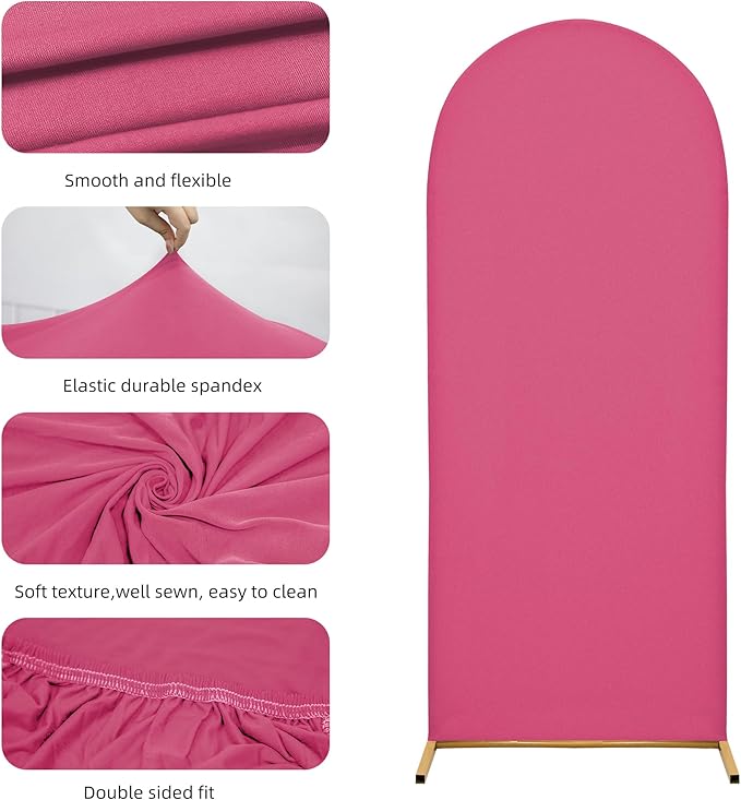 Arch Covers,Arch Backdrop Stand Fitted Cover for Wedding Birthday Party Ceremony Banquet Decoration(6.6FT,Rose Red,Cover Only)