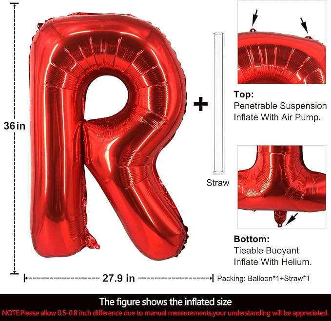 Lovoir 40 Inch Large Red Letter R Balloons Big Size Jumbo Mylar Foil Helium Balloon for Birthday Party Celebration Decorations Alphabet Red R