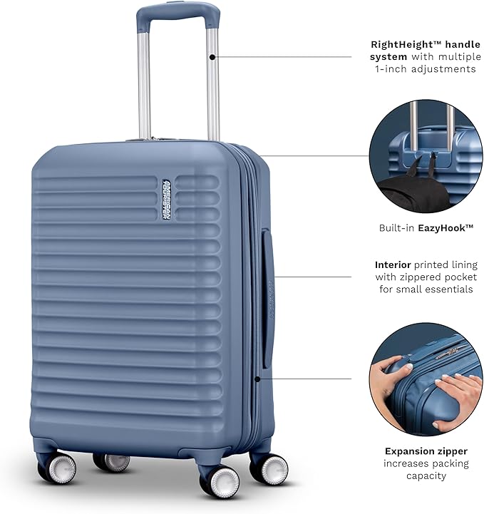 American Tourister Stratum 3.0 Carry-On Spinner, Airline Approved, Durable Hardside Luggage, Expands 1.5", RightHeight™ Adjustable Handle, Surreal Green